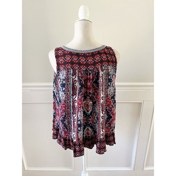 Bila L Womens Boho Print Sleeveless Swing Tank Top Navy/Red EUC - Picture 4 of 6